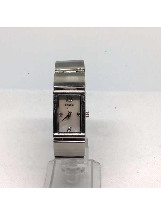 Fossil Accessories - Fossil ES1710 Ladies Rectangle Silver Tone Rhinestone Mother of Pearl Watch
